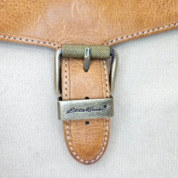 Eddie Bauer Canvas & Leather Small Tote Braided Double Handles Buckle Accent - Picture 5 of 16